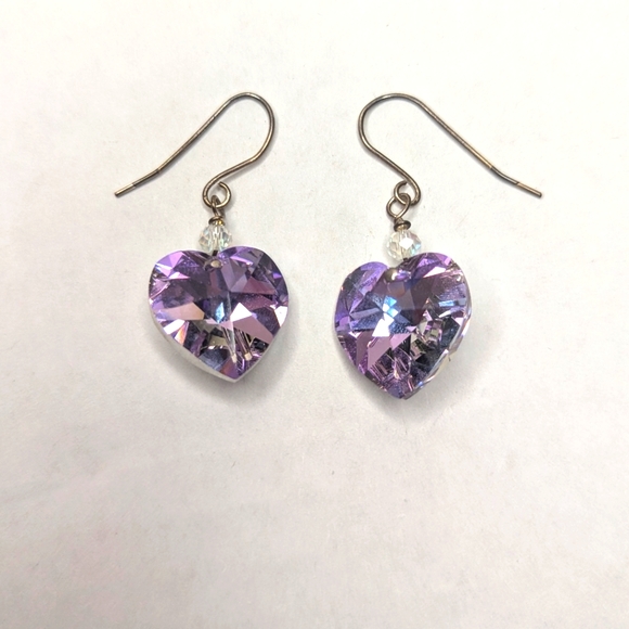 Light Purple Crystal Heart Earrings - Picture 3 of 17